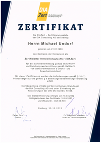Zertifikat Zertifizierter Immobiliengutachter DIAZert (S)